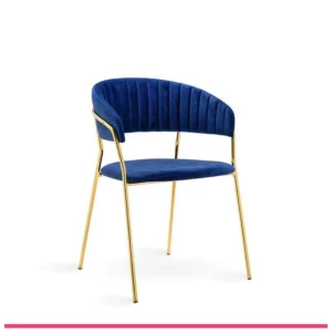 Sillón tapizado Azul estructura dorada metal