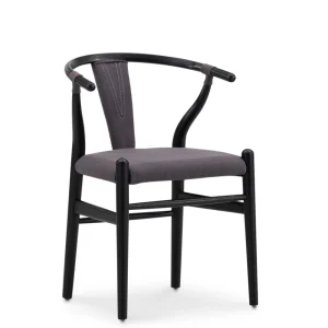 Silla wishbone tapizada gris negro